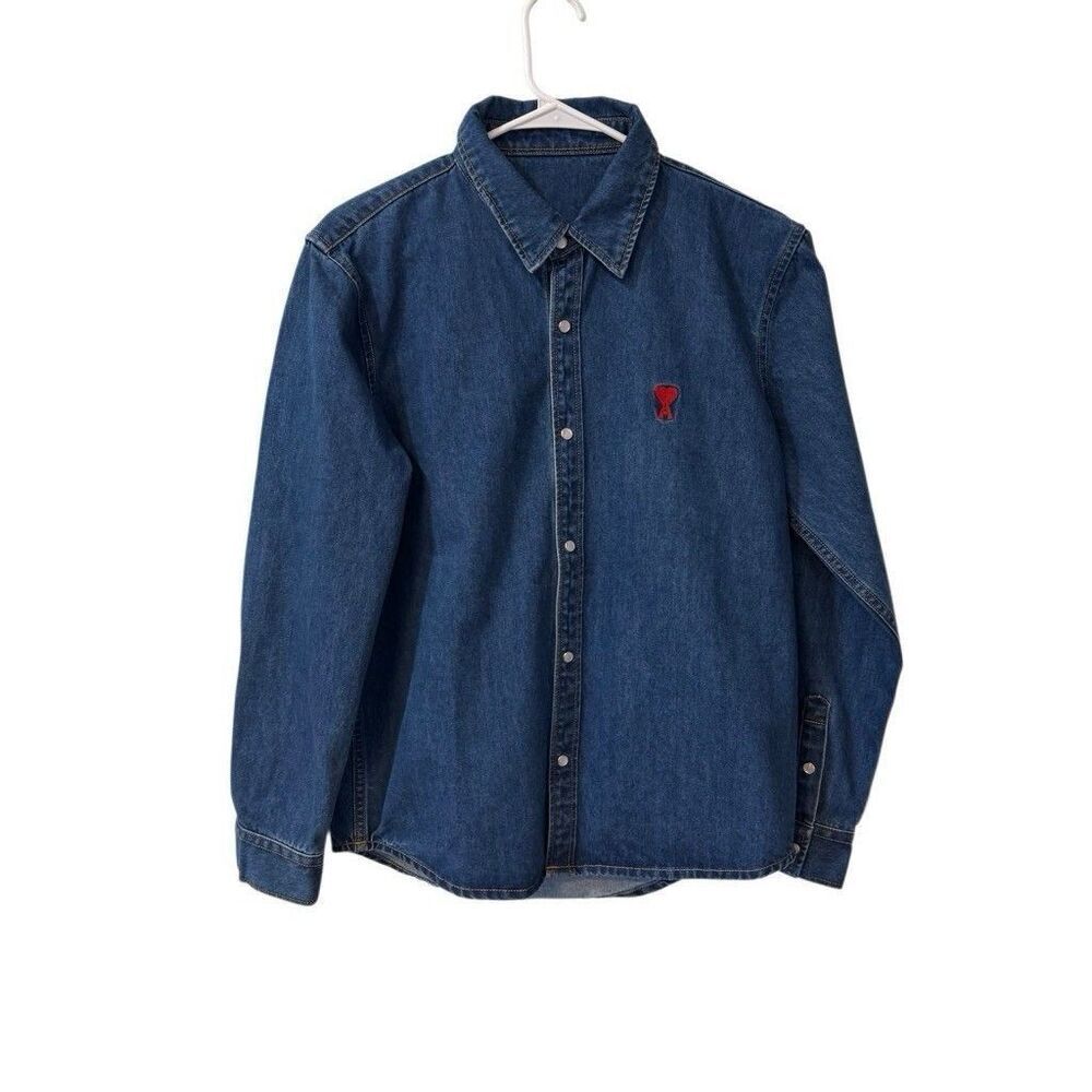 Ami Indigo Denim Shirt Men's M Cotton Long Sleeve Casual